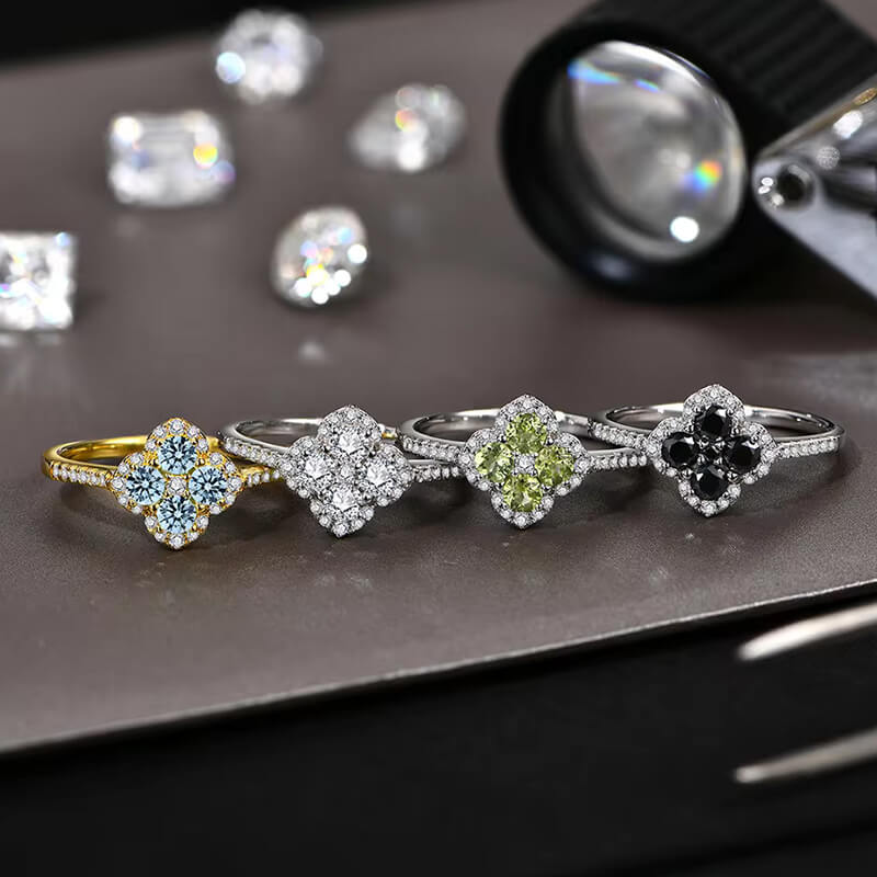 Oakville 4 Leaf Clover Colored Halo Moissanite Ring